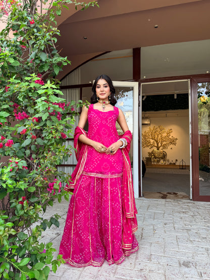 Kumkum Pink Bandhani Sharara Set