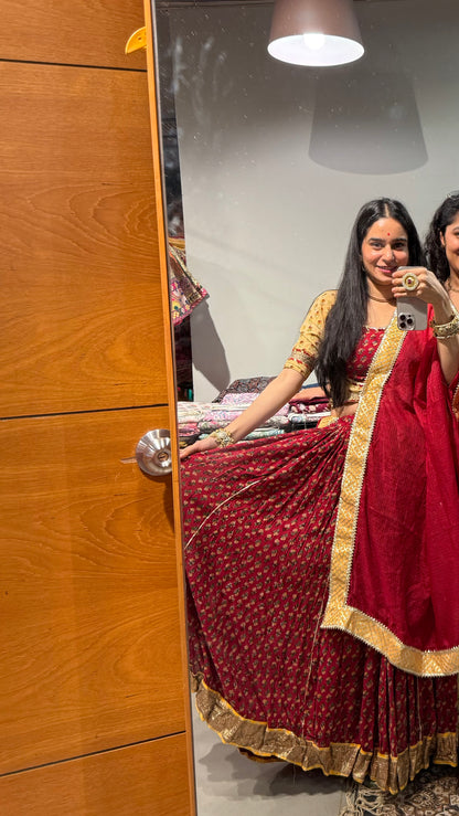 Devi Red Handblock Lehenga Set