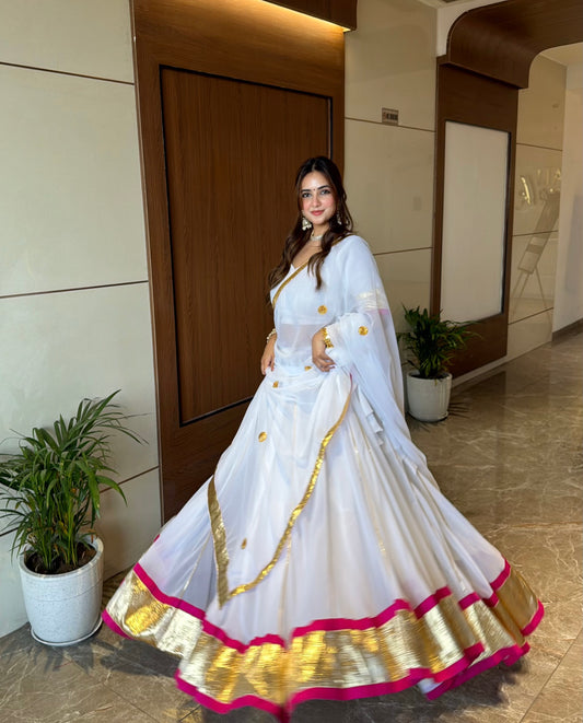 Hansini White Pink Lehenga Set
