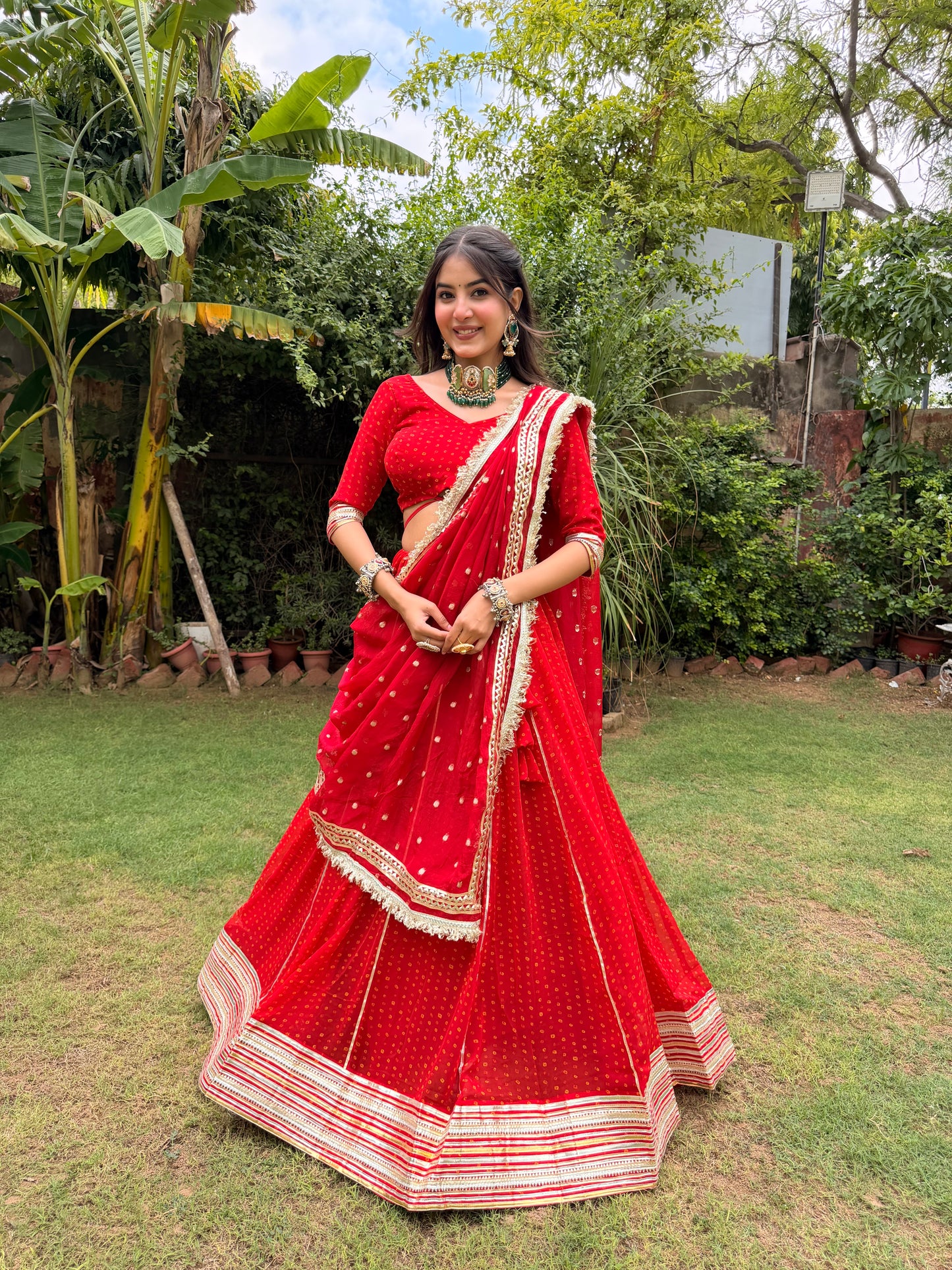 Niti Red Bandhani Lehenga