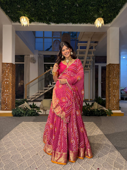 Falguni Pink Bandhani Lehenga