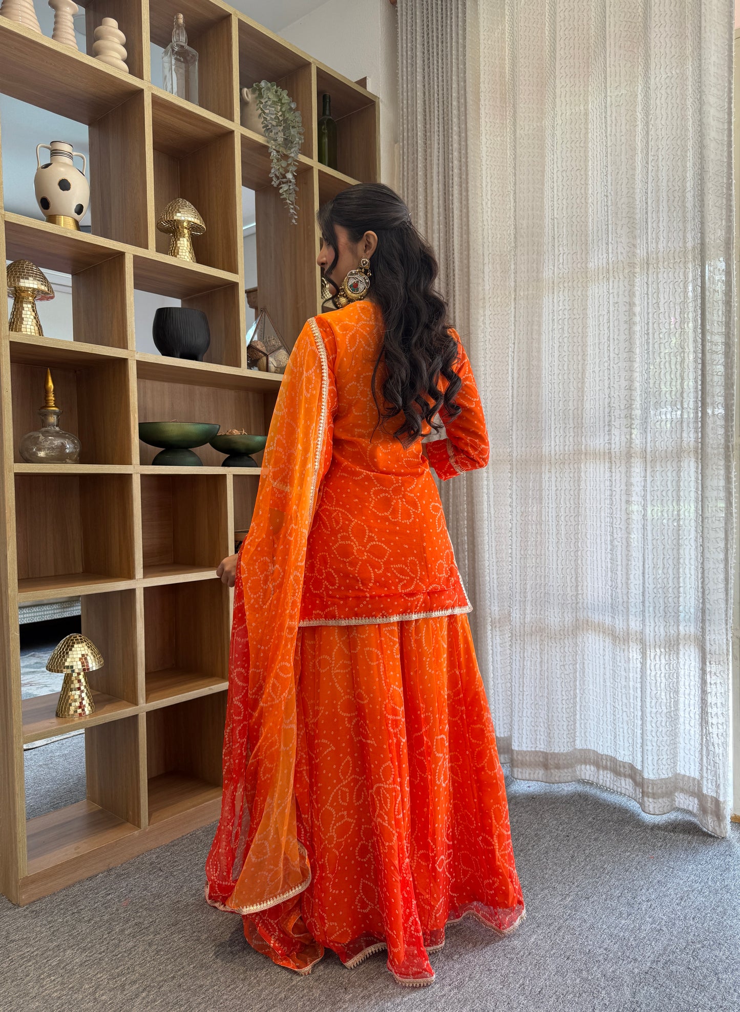 Pranjali Orange Bandhani Kurti Palazzo Set