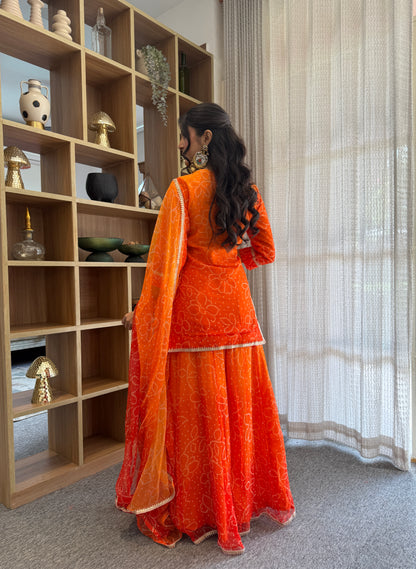 Pranjali Orange Bandhani Kurti Palazzo Set