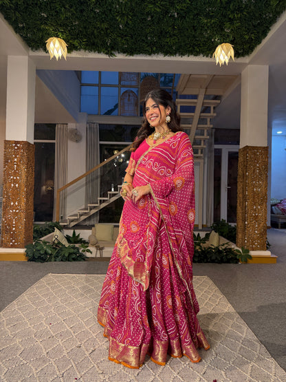 Falguni Pink Bandhani Lehenga