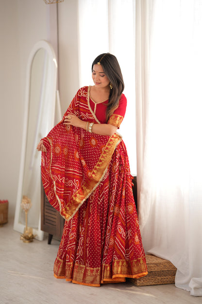 Falguni Red Bandhani Lehenga