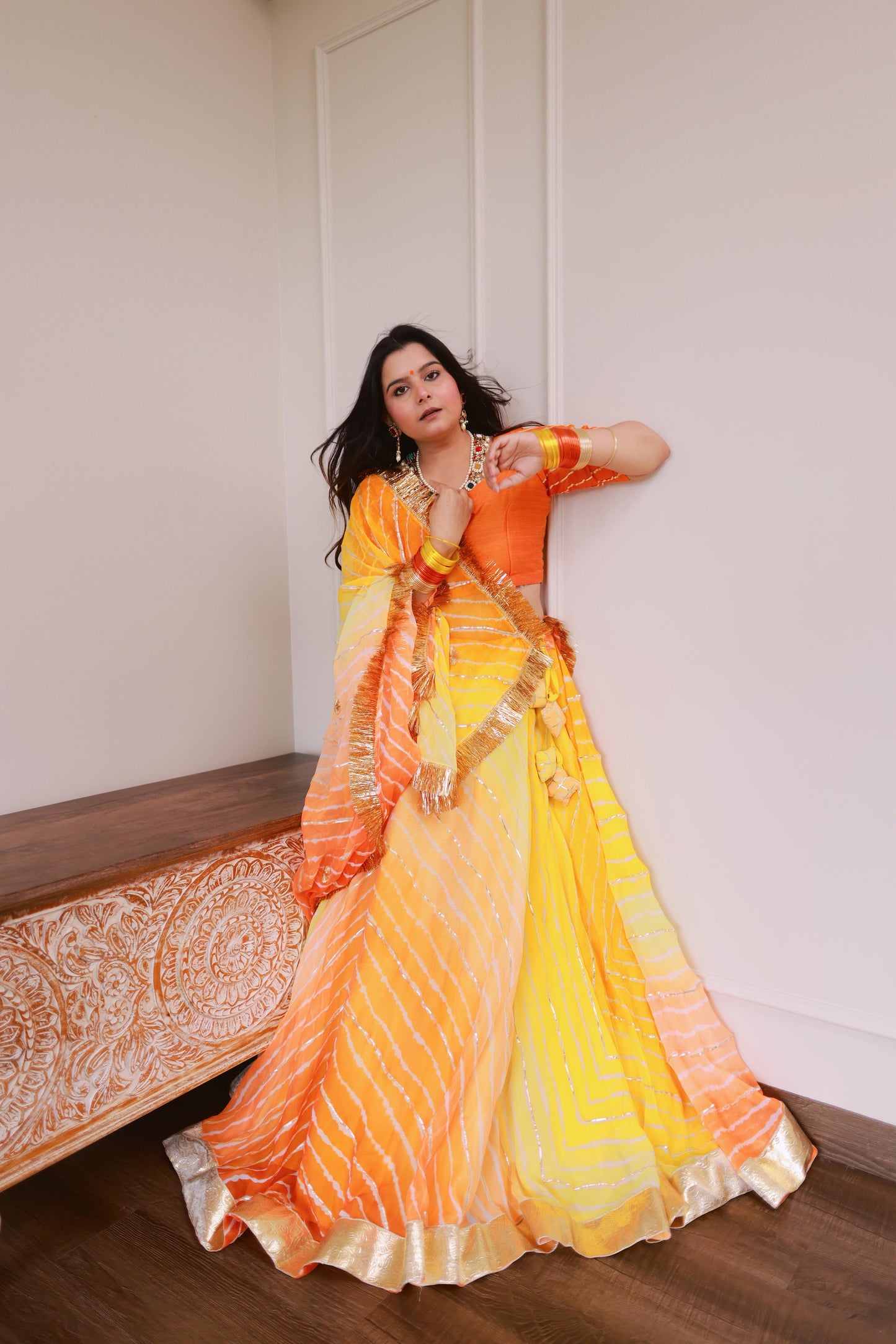 Meera Yellow Leheriya Lehenga