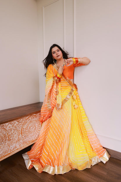 Meera Yellow Leheriya Lehenga