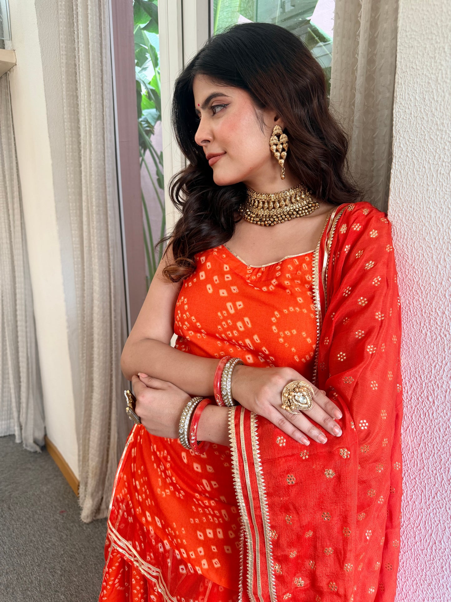 Kumkum Orange Bandhani Sharara Set