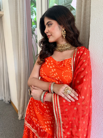 Kumkum Orange Bandhani Sharara Set