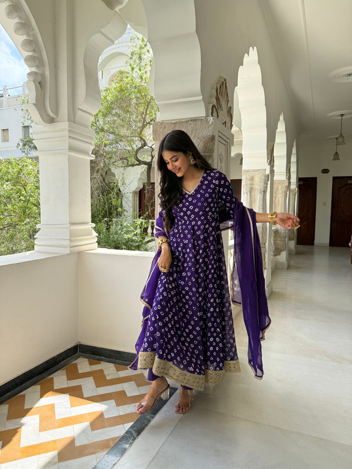 Arya Purple Bandhani Anarkali Set