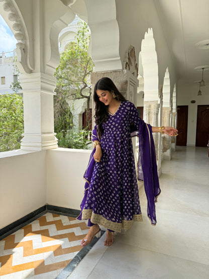 Arya Purple Bandhani Anarkali Set