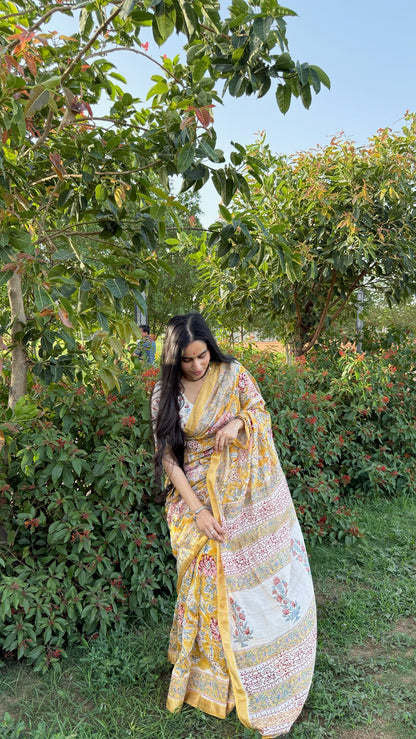 Nayab Handblock Maheshwari Saree (Teerth By Amaanyaa)