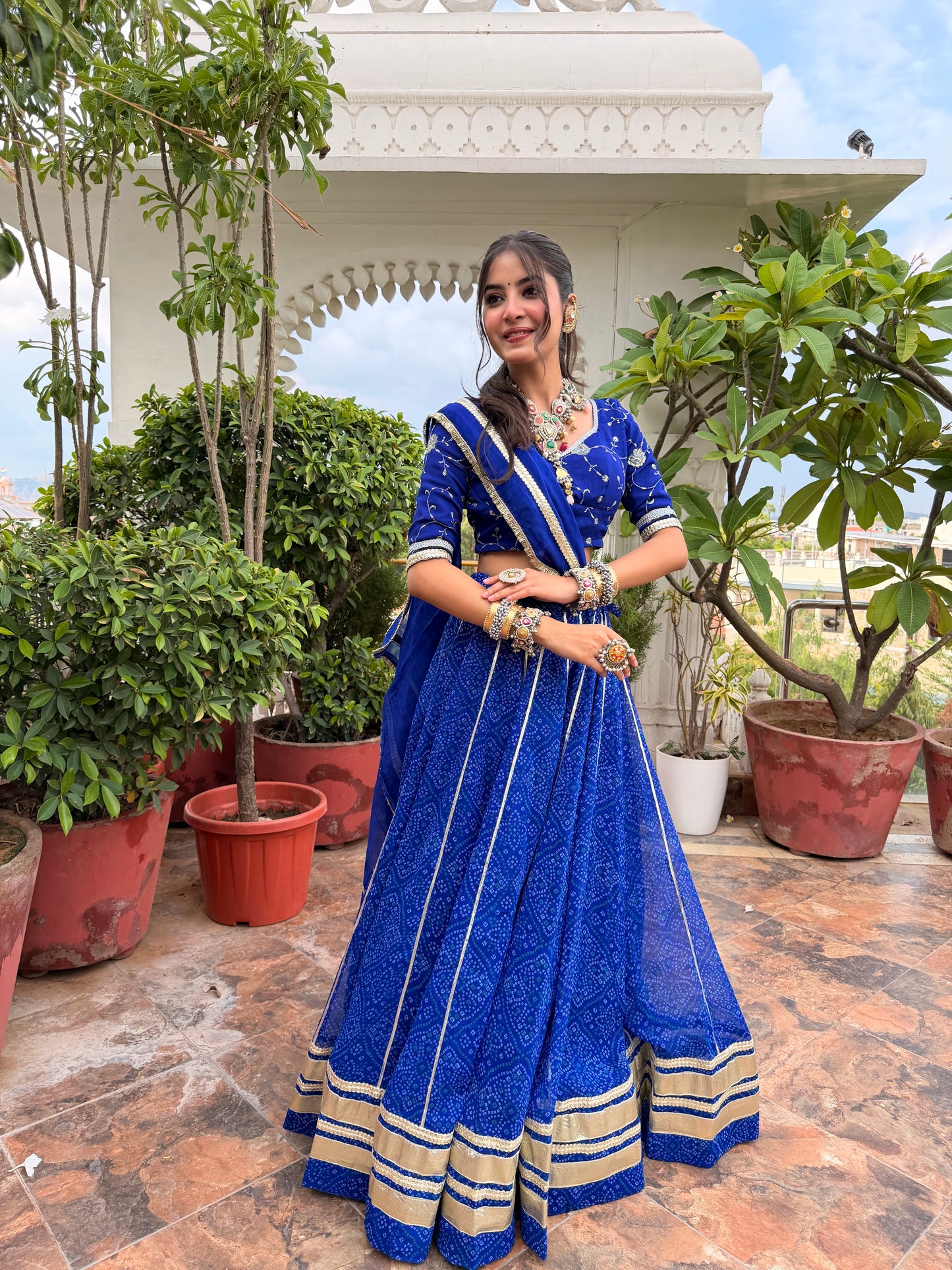 Kiran Blue Bandhani Lehenga