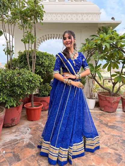 Kiran Blue Bandhani Lehenga