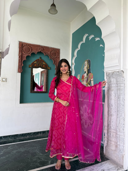 Ruhee Pink Bandhani Anarkali Set