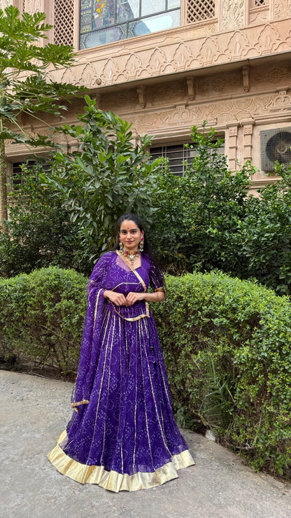 Siddhi Purple Bandhani lehenga