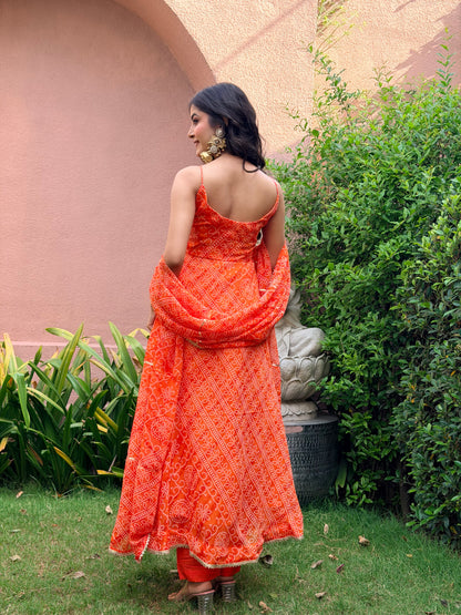 Kesar Bandhani Anarkali Set