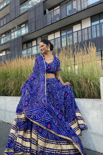 Ambika Blue Bandhani Lehenga