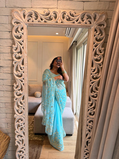 Kanak Sky Chiffon Saree