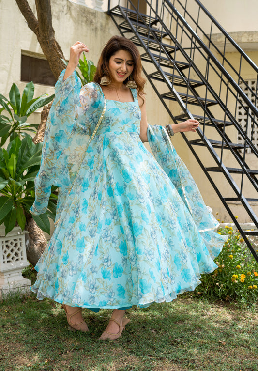Advaita Sky Chiffon Anarkali Set