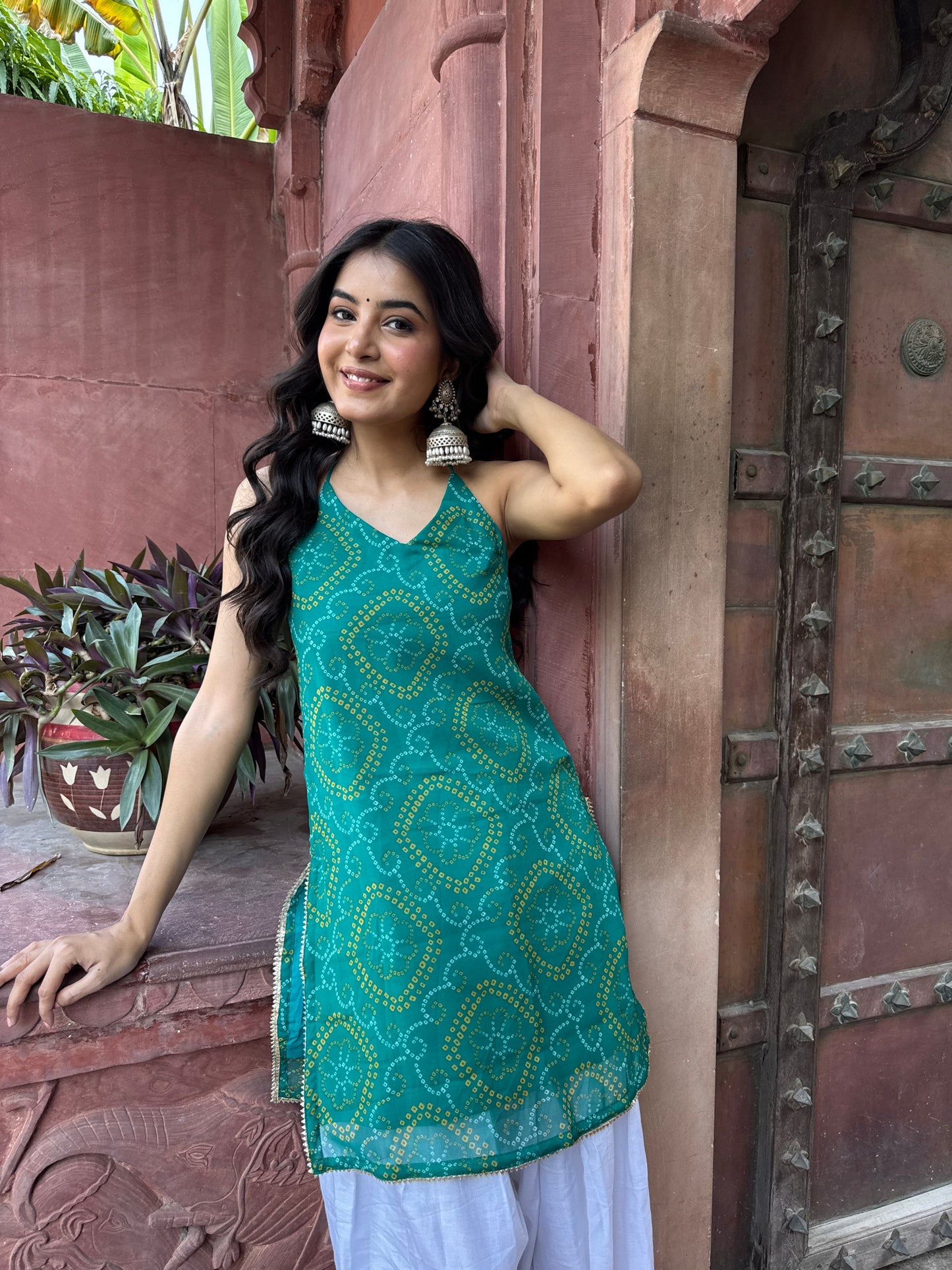 Teena Green Bandhani Farshi Set
