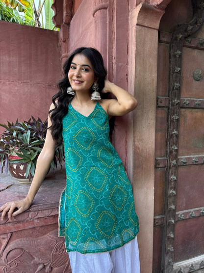 Teena Green Bandhani Farshi Set