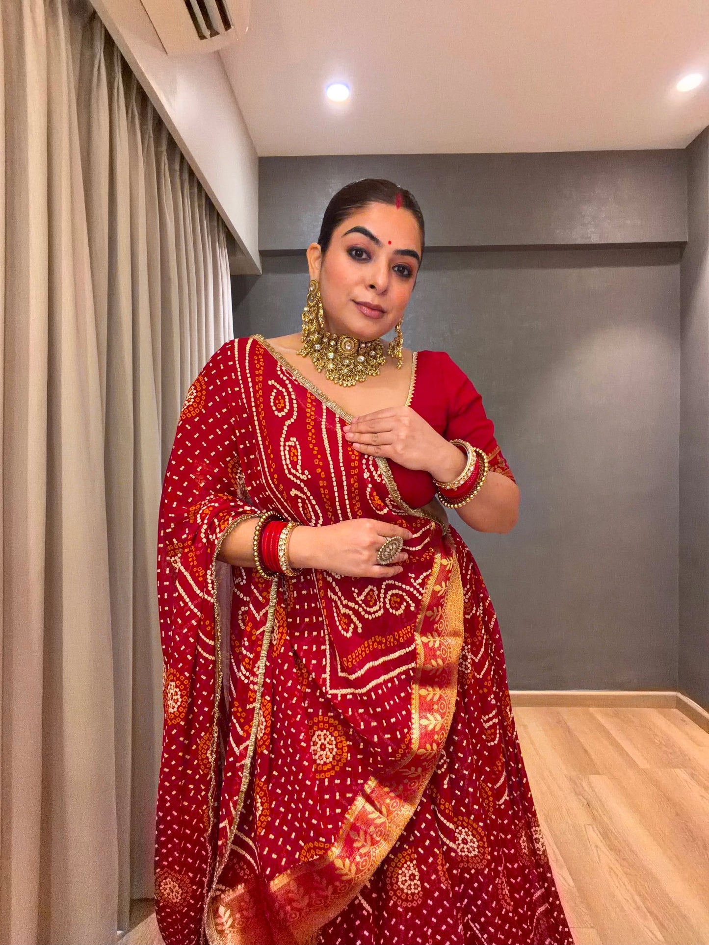 Falguni Red Bandhani Lehenga