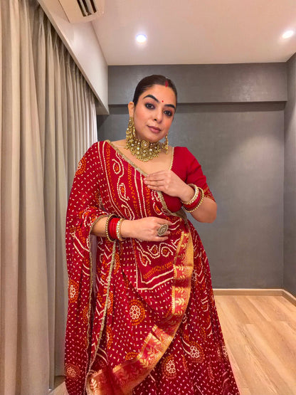 Falguni Red Bandhani Lehenga