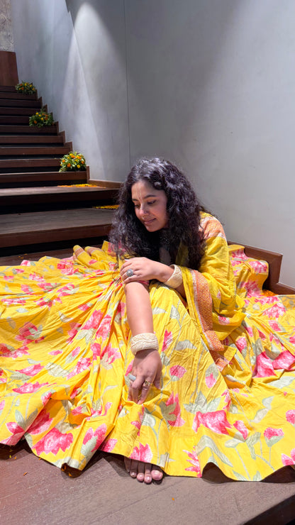 Tulika Yellow Cotton Lehenga