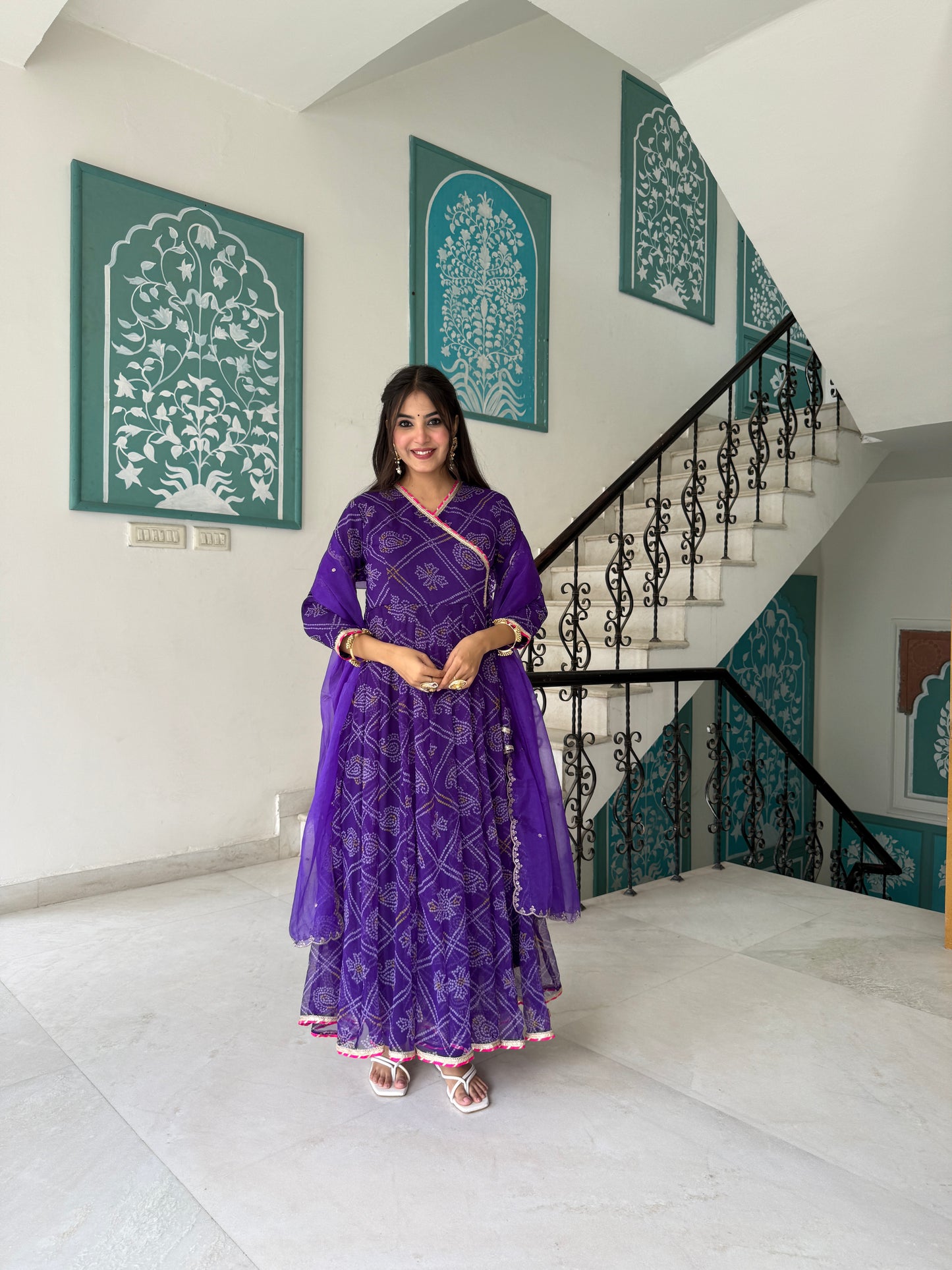 Ruhee Purple Bandhani Anarkali Set