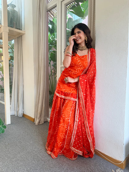 Kumkum Orange Bandhani Sharara Set