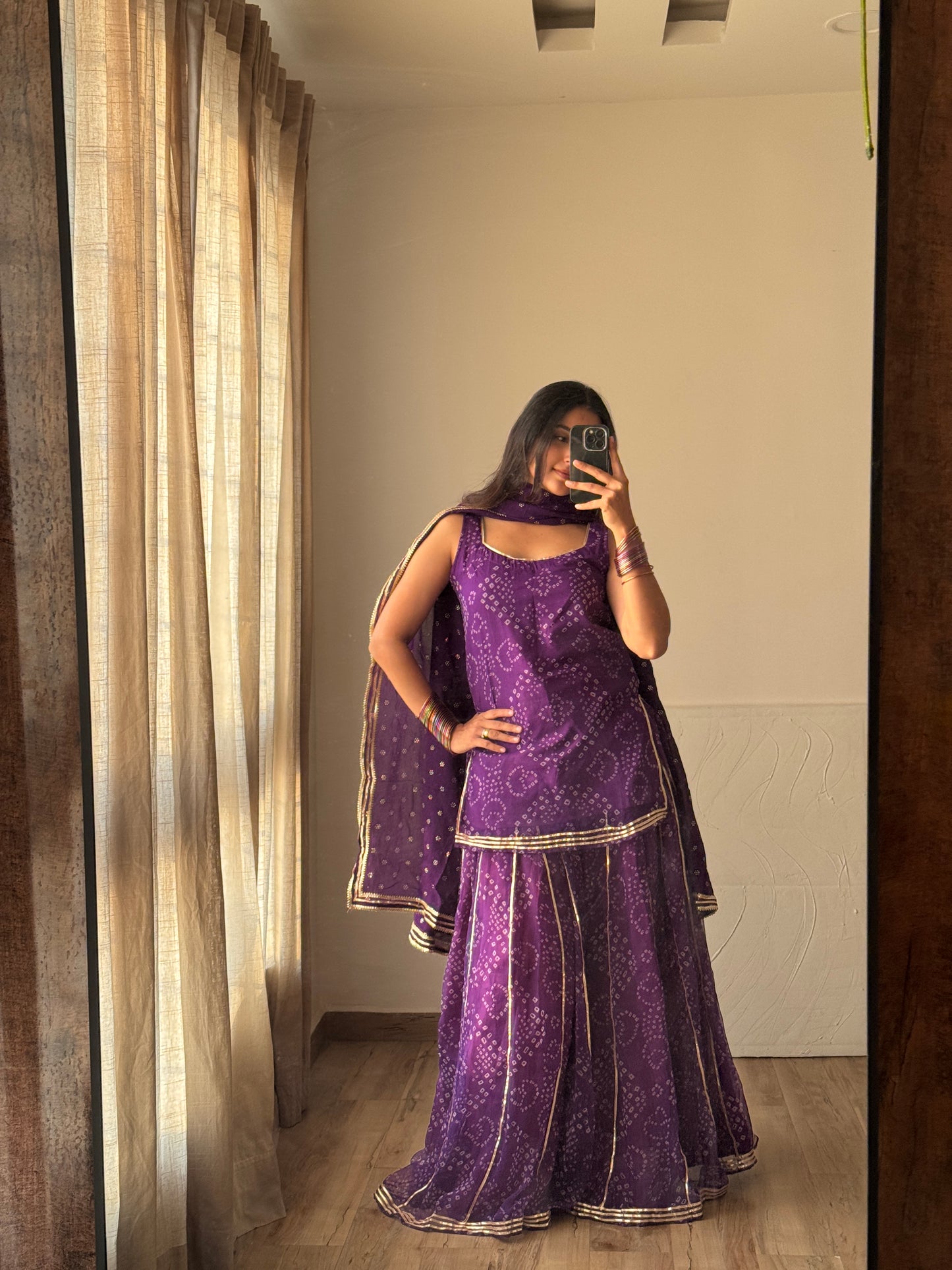 Kumkum Purple Bandhani Sharara Set