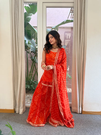 Kumkum Orange Bandhani Sharara Set