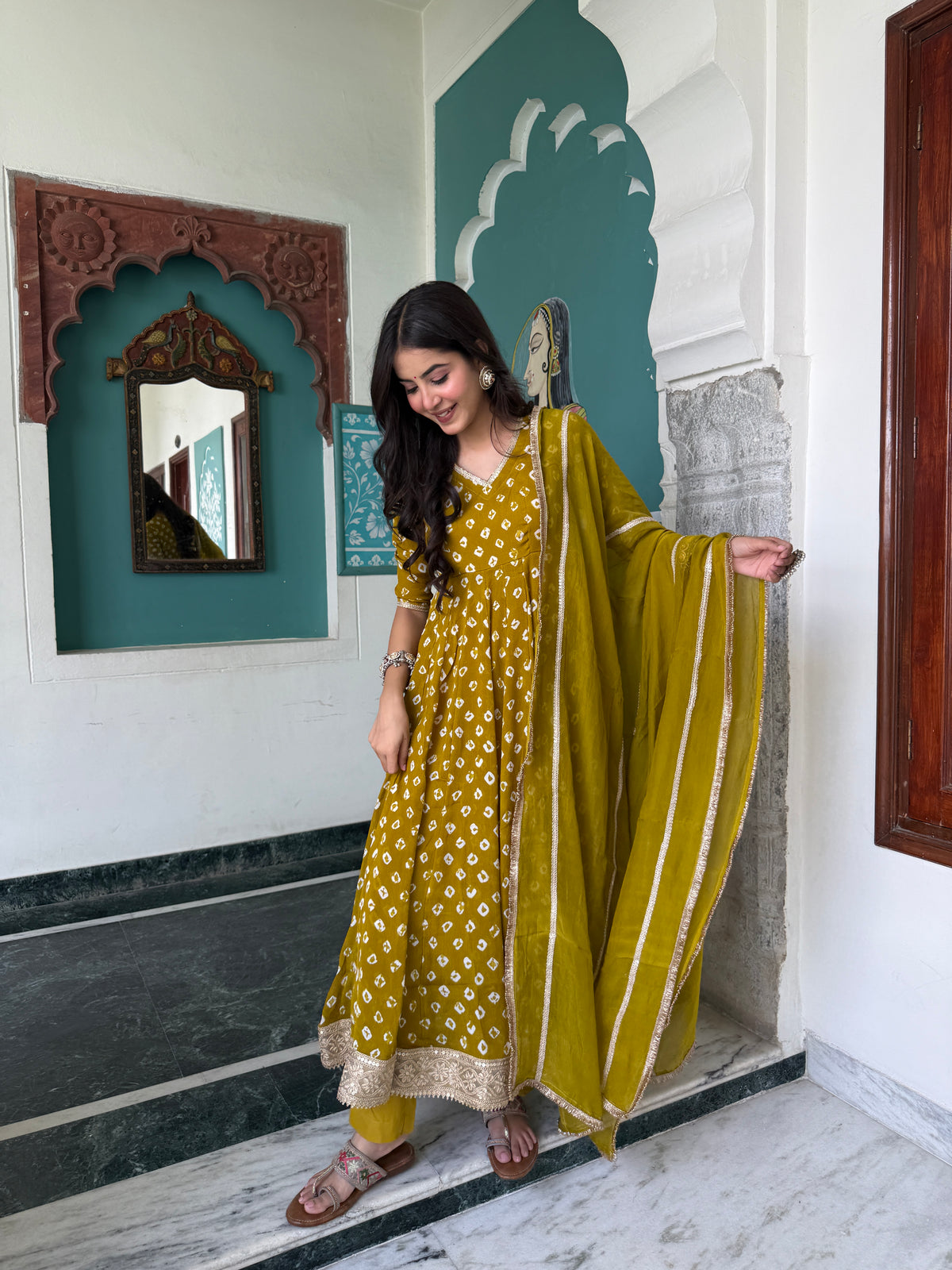 Arya Green Bandhani Anarkali Set