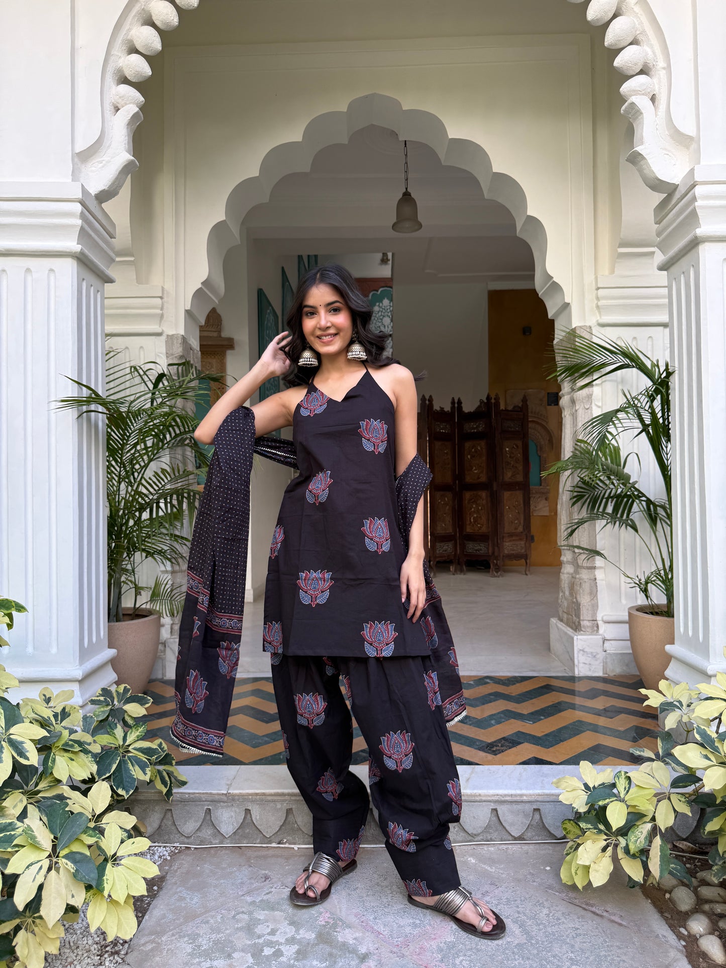 Lotus Black Cotton Farshi Set