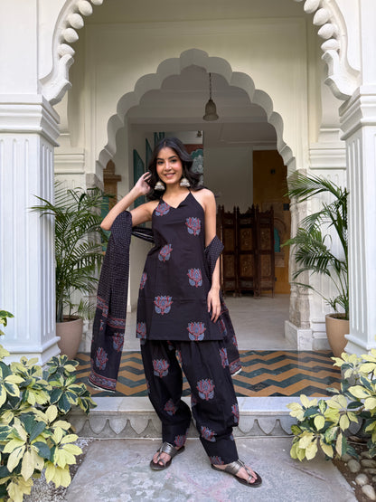 Lotus Black Cotton Farshi Set
