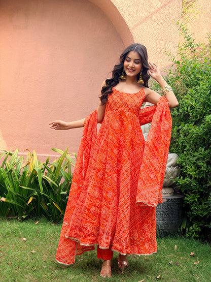 Kesar Bandhani Anarkali Set