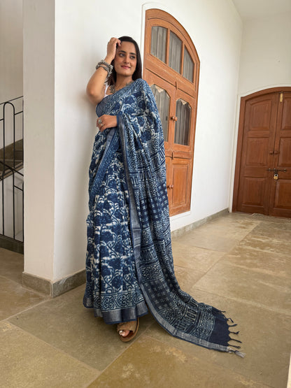 Neel Indigo Linen Saree (Teerth By Amaanyaa)