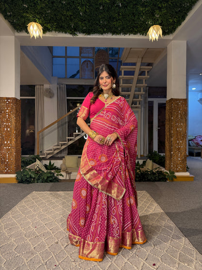 Falguni Pink Bandhani Lehenga