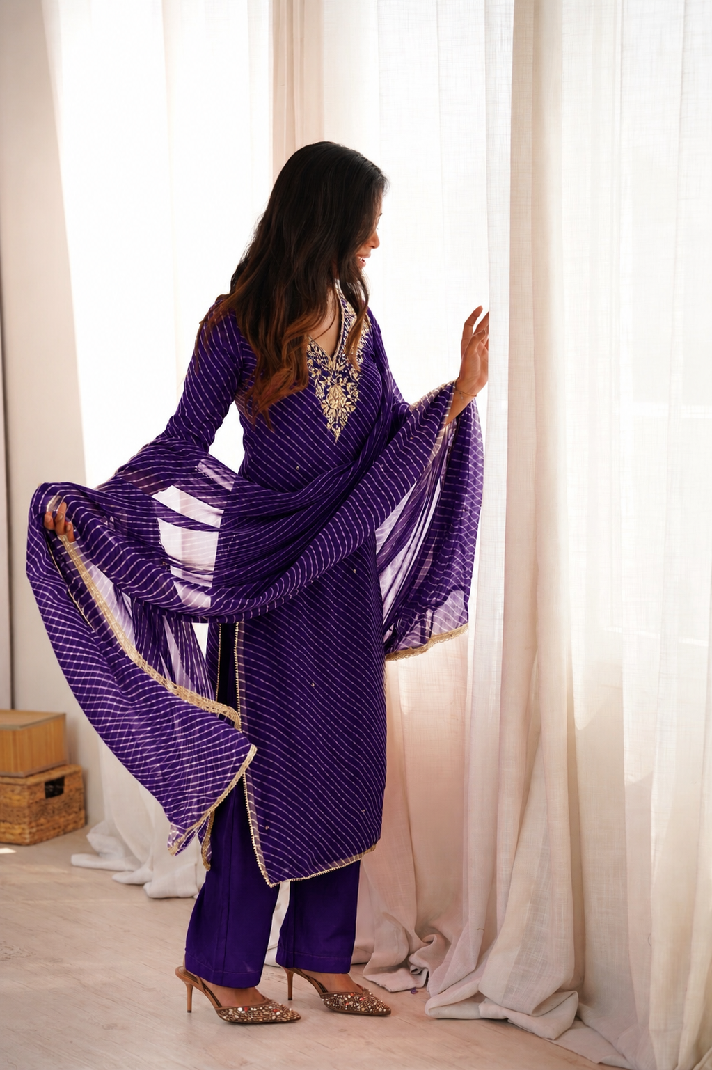 Arti Purple Handwork Leheriya Suit Set