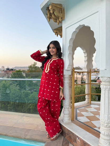 Mannat Red Bandhani Farshi Set