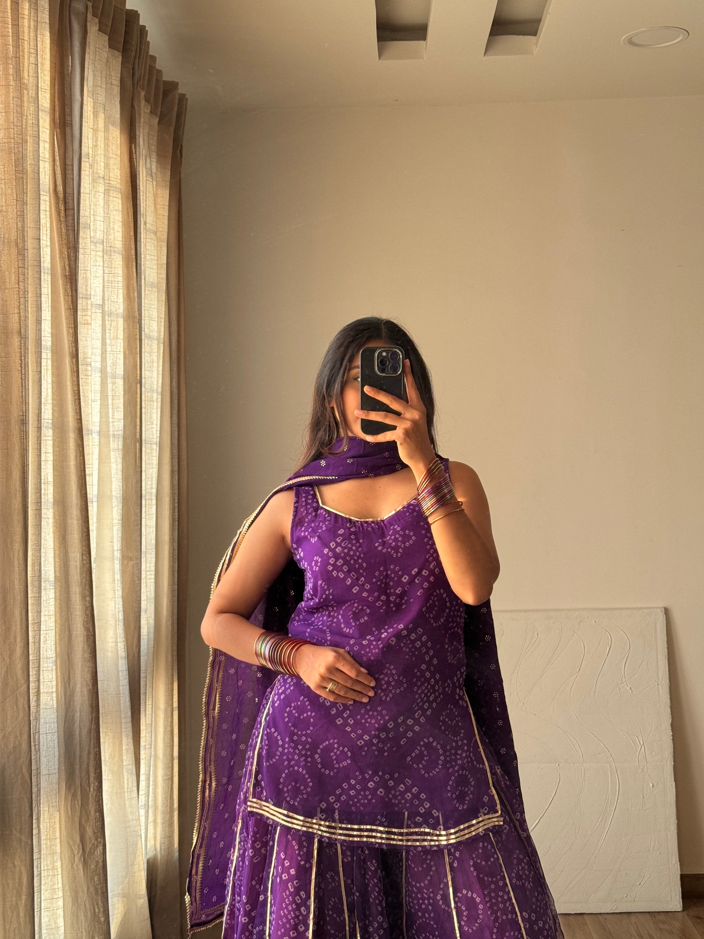 Kumkum Purple Bandhani Sharara Set