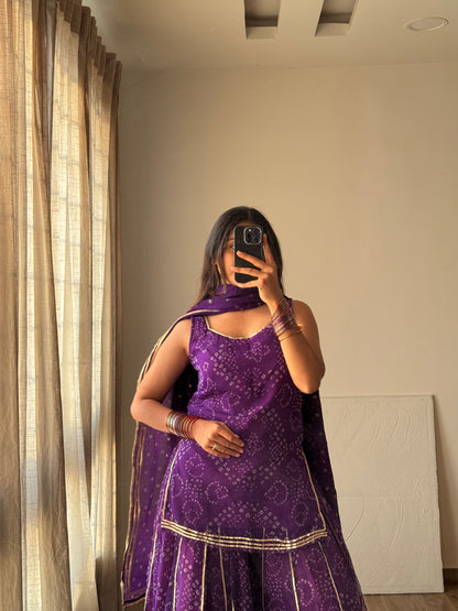 Kumkum Purple Bandhani Sharara Set