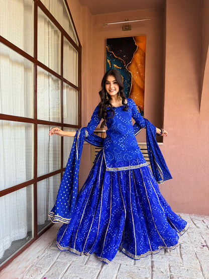 Kumkum Blue Bandhani Sharara Set