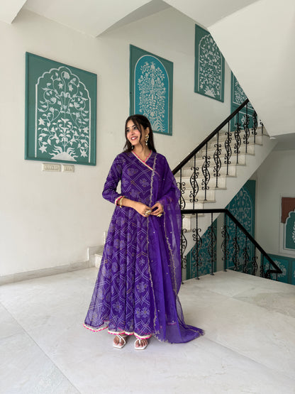 Ruhee Purple Bandhani Anarkali Set