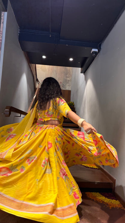 Tulika Yellow Cotton Lehenga