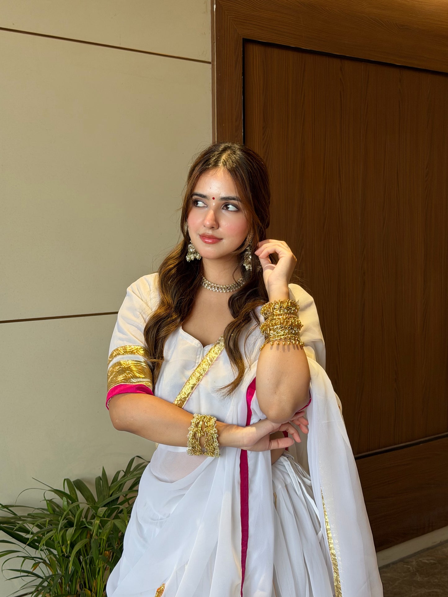 Hansini White Pink Lehenga Set