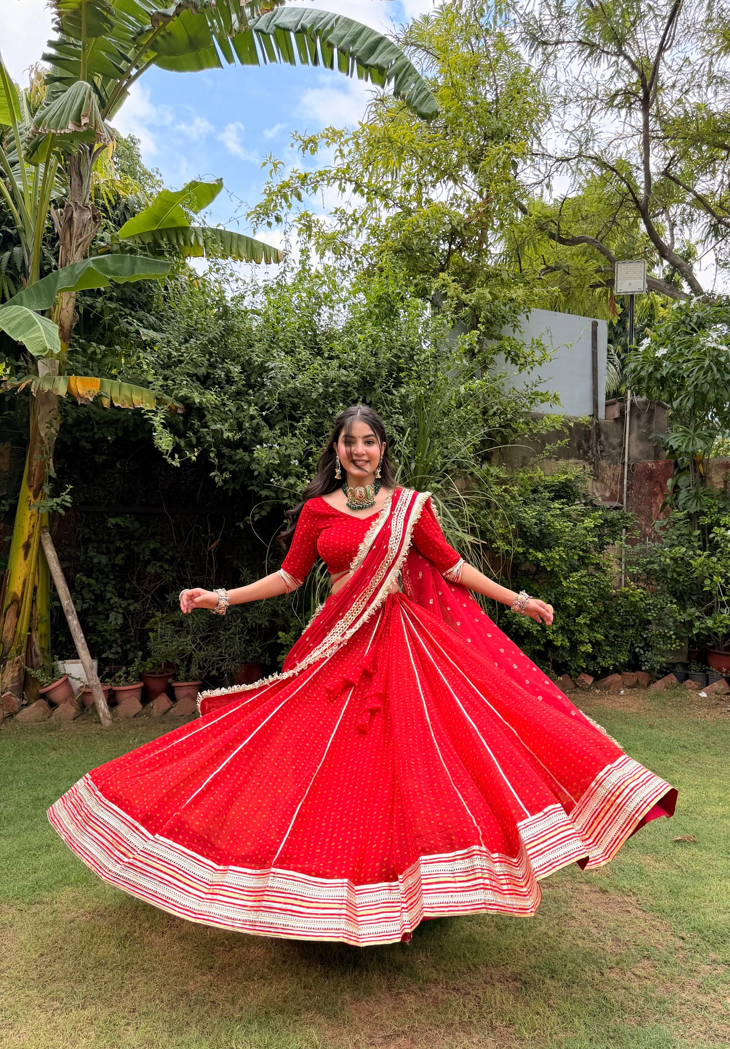 Niti Red Bandhani Lehenga