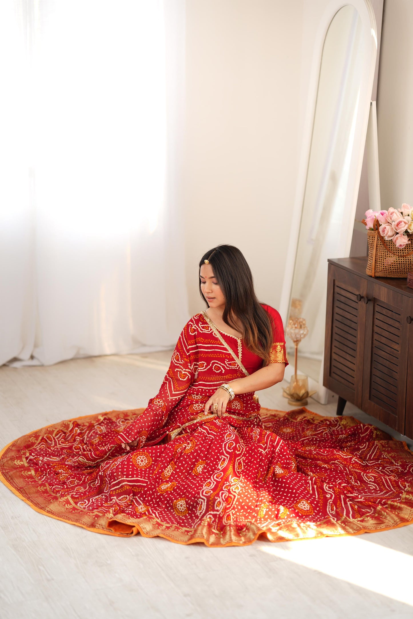 Falguni Red Bandhani Lehenga