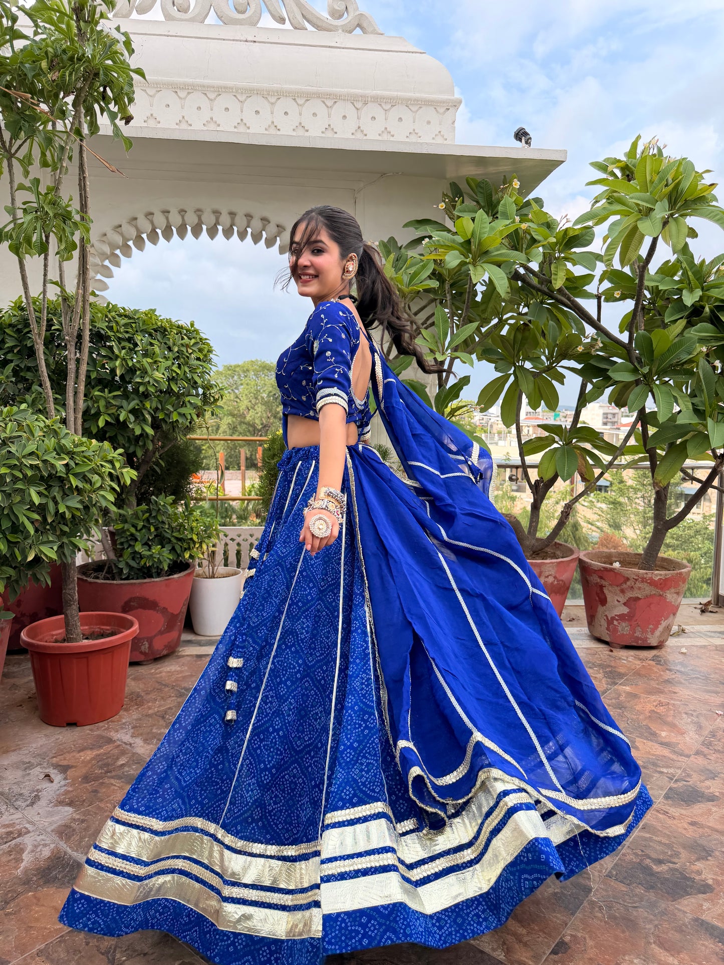 Kiran Blue Bandhani Lehenga